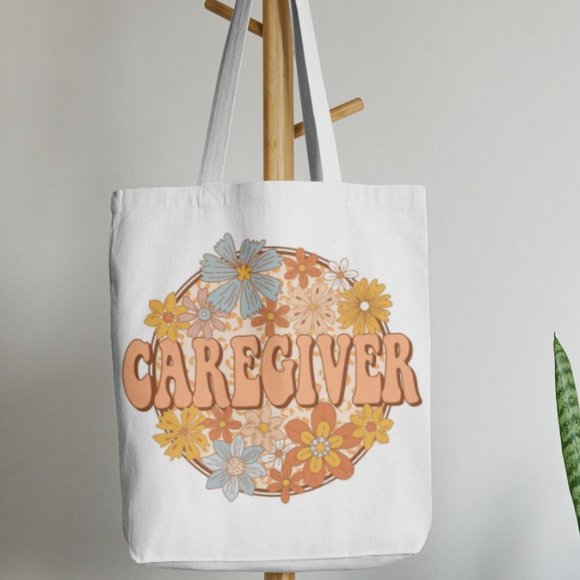 Caregiver Floral Canvas Tote Bag - Picture 1 of 2